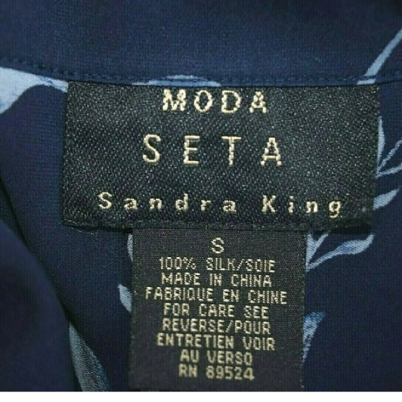 Moda Seta Sandra King 100% Silk Blue Button Front Blouse Tunic Top, Sz S - Picture 9 of 10